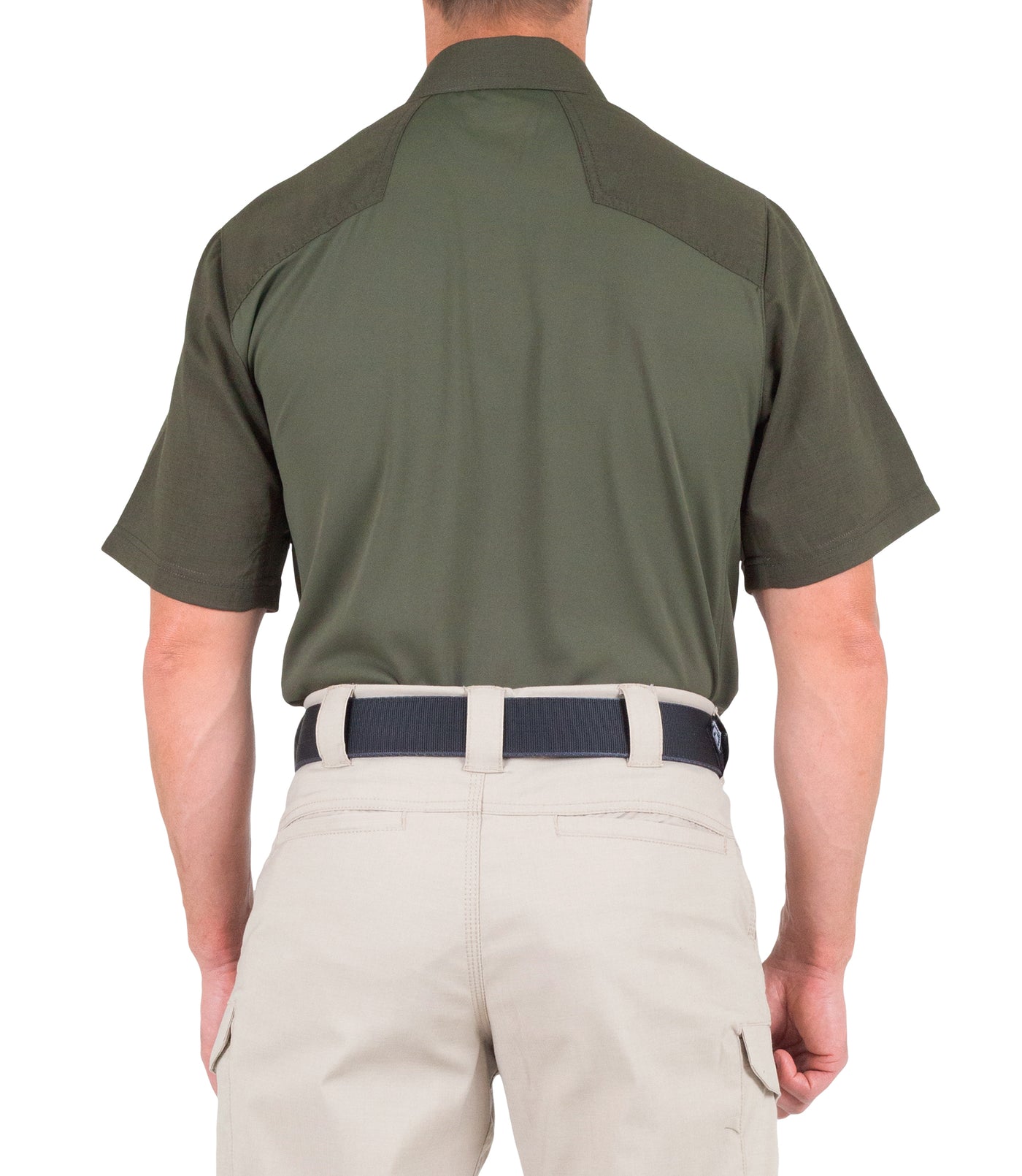 Back of Men's V2 Pro Performance Short Sleeve Shirt in OD Green