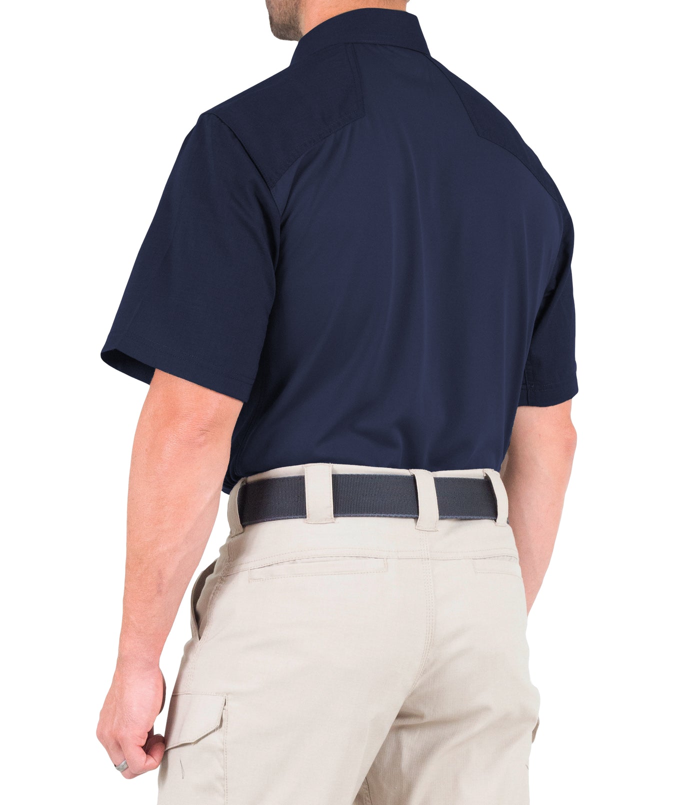 Side of Men's V2 Pro Performance Short Sleeve Shirt in Midnight Navy