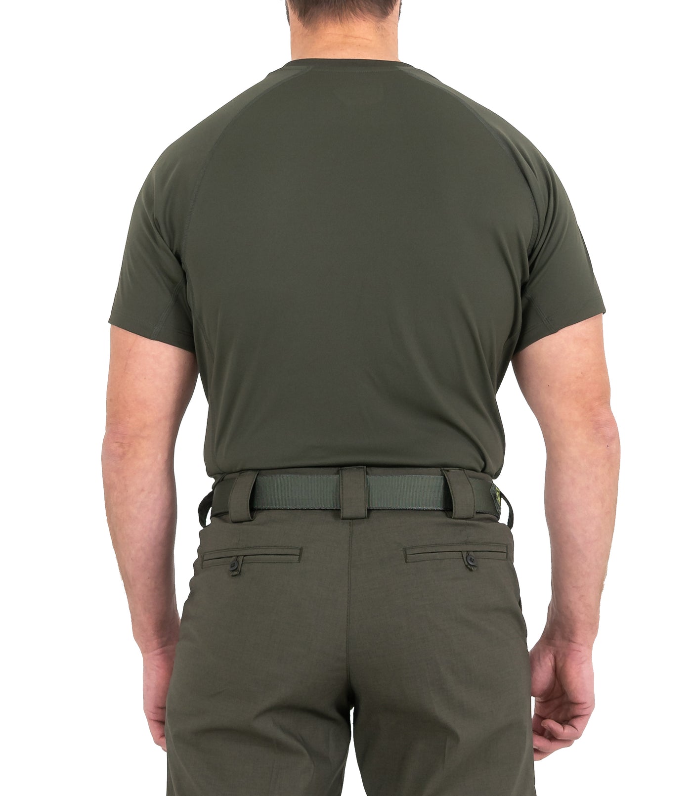 Back of Men’s Performance Short Sleeve T-Shirt in OD Green