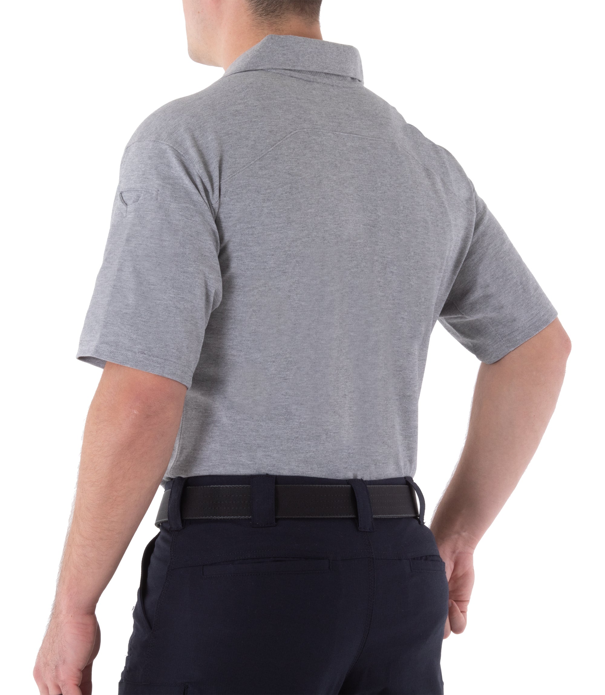 Side of Men's Cotton Short Sleeve Polo in Heather Grey |color_heather grey