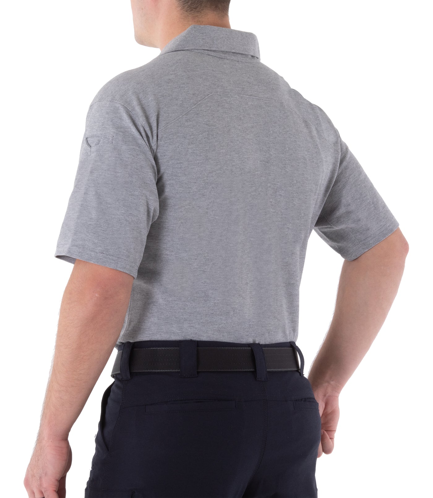 Side of Men's Cotton Short Sleeve Polo in Heather Grey