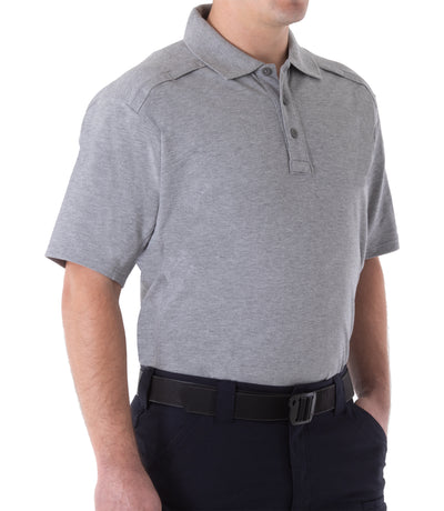 Front of Men's Cotton Short Sleeve Polo in Heather Grey
