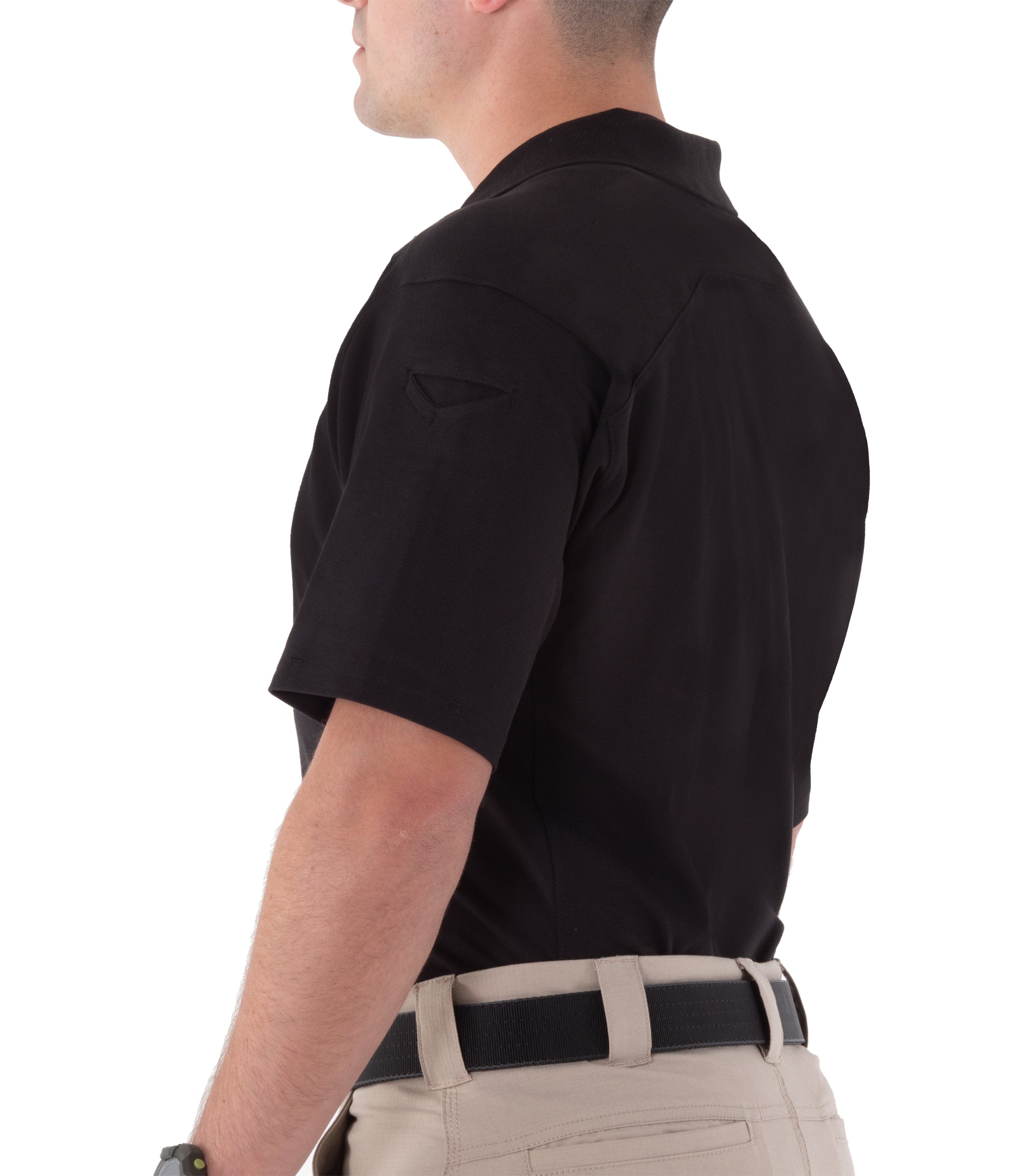 Side of Men's Cotton Short Sleeve Polo in Black |color_black