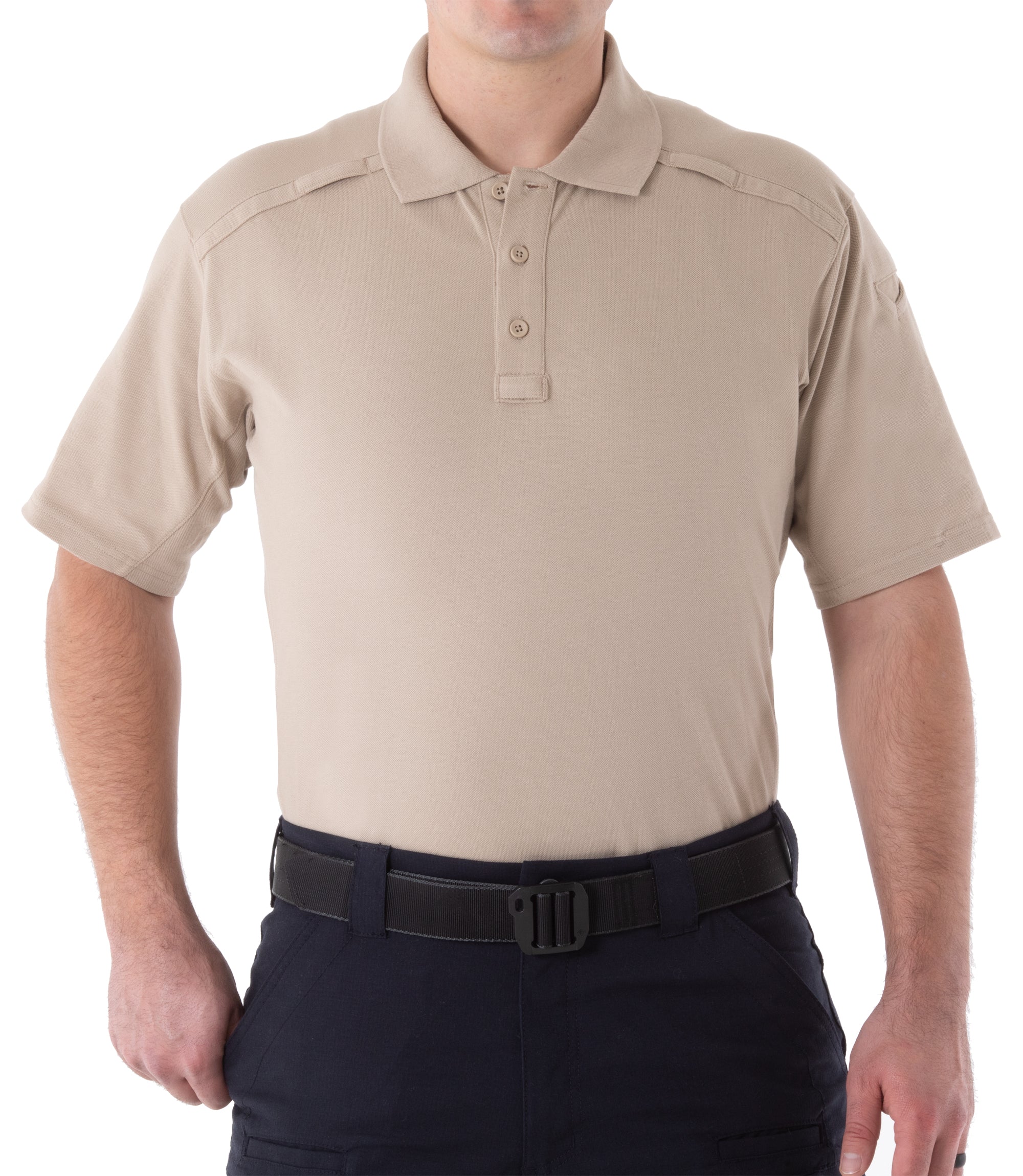 Front of Men's Cotton Short Sleeve Polo in Khaki |color_khaki
