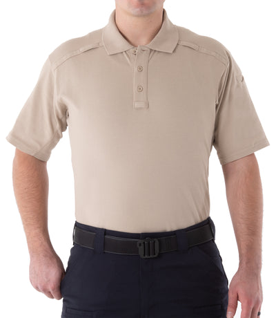 Front of Men's Cotton Short Sleeve Polo in Khaki