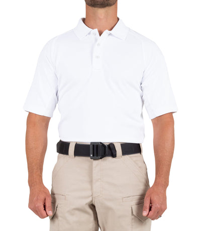Front of Men's Performance Short Sleeve Polo in White