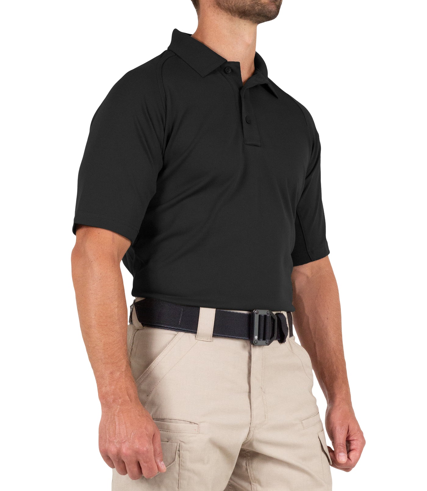 Side of Men's Performance Short Sleeve Polo in Black