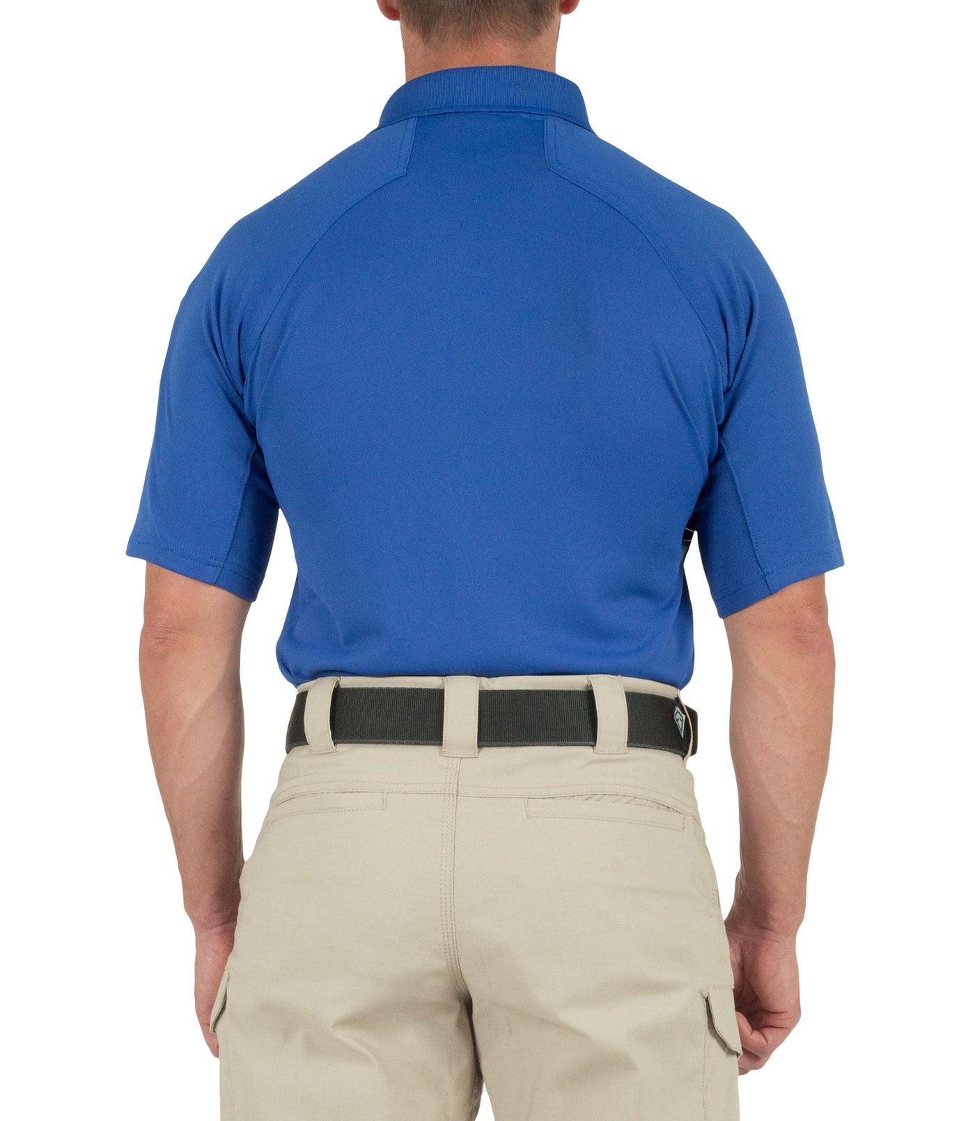Back of Men's Performance Short Sleeve Polo in Academy Blue