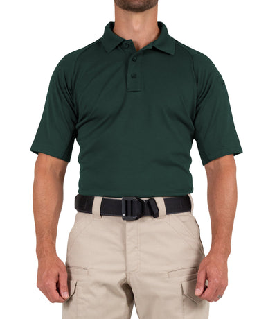 Front of Men's Performance Short Sleeve Polo in Spruce Green