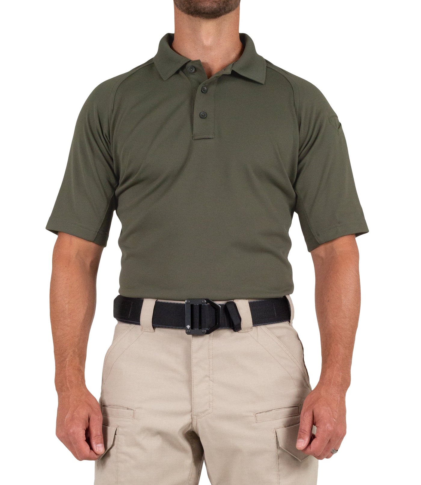 Front of Men's Performance Short Sleeve Polo in OD Green