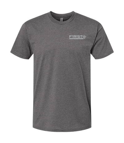 Front of Angled Flag T-Shirt in Heather Heavy Metal
