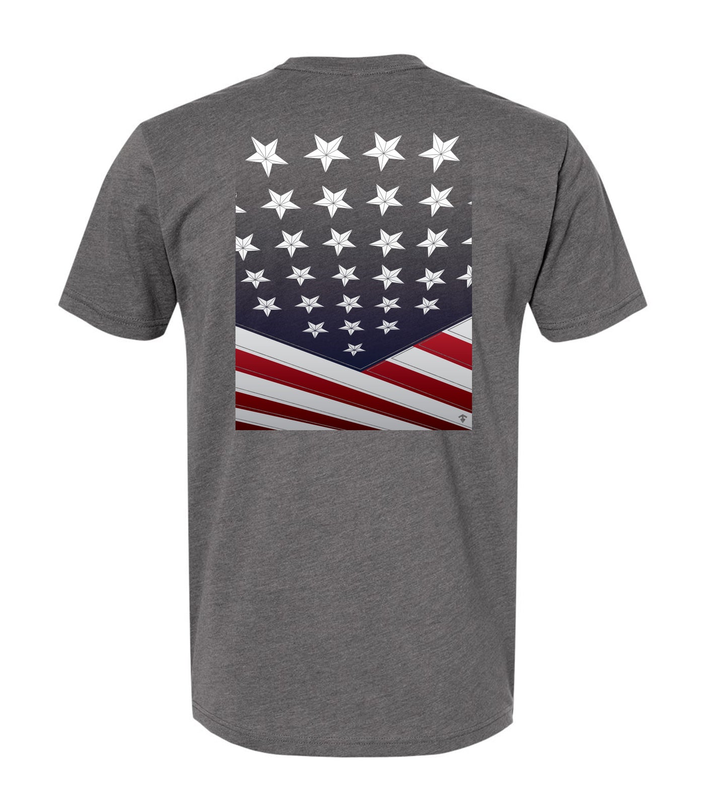 Back of Angled Flag T-Shirt in Heather Heavy Metal