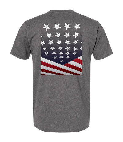 Back of Angled Flag T-Shirt in Heather Heavy Metal