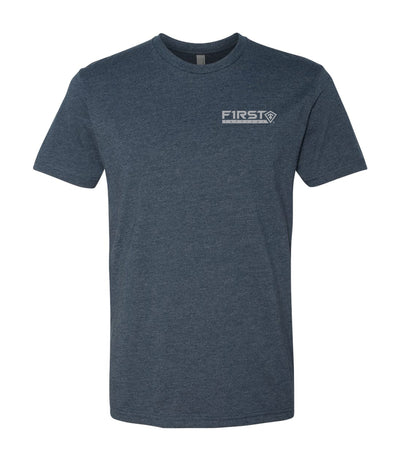 Front of Angled Flag T-Shirt in Heather Navy
