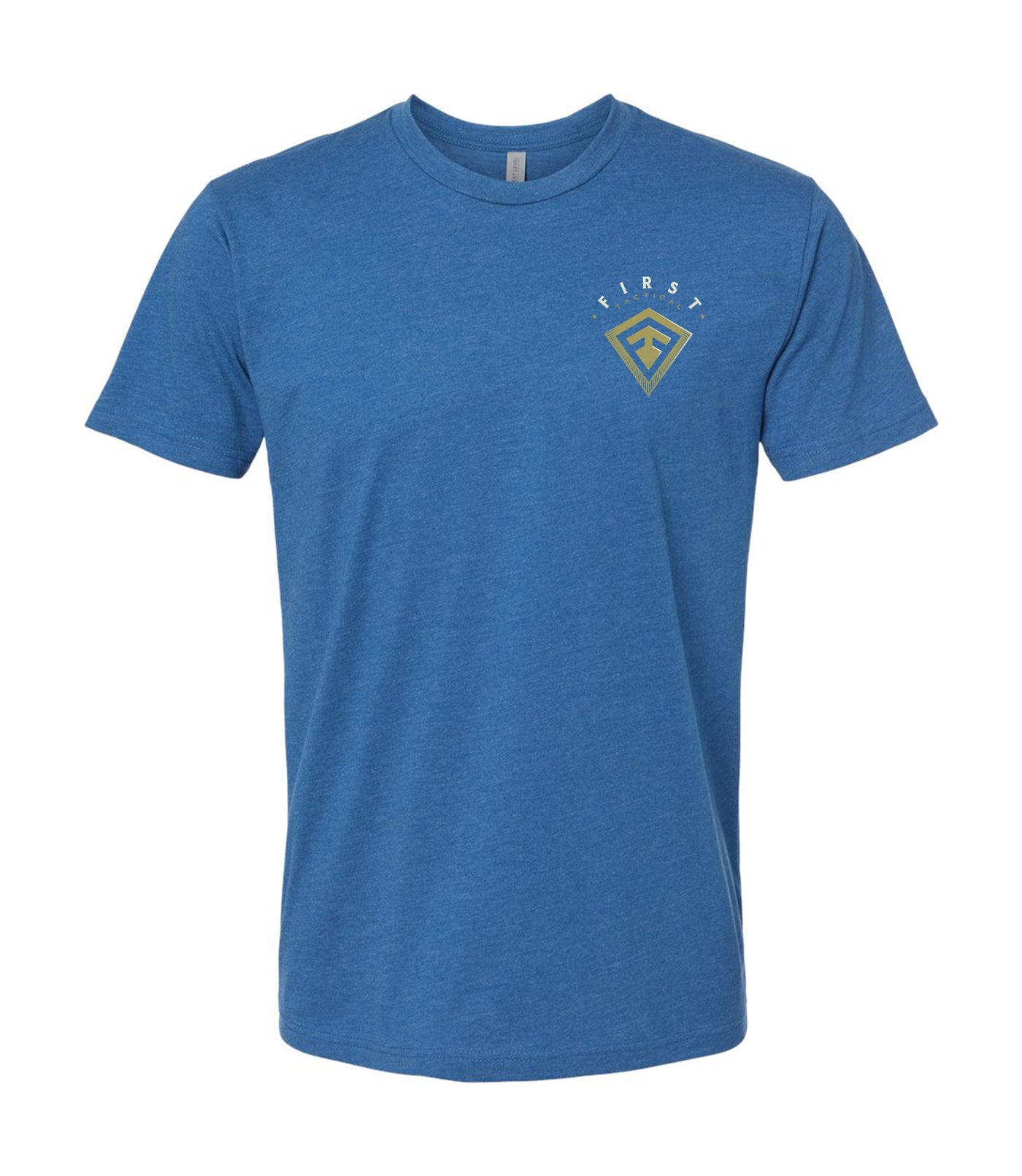 Front of Eagle Shield T-Shirt in Heather Cool Blue