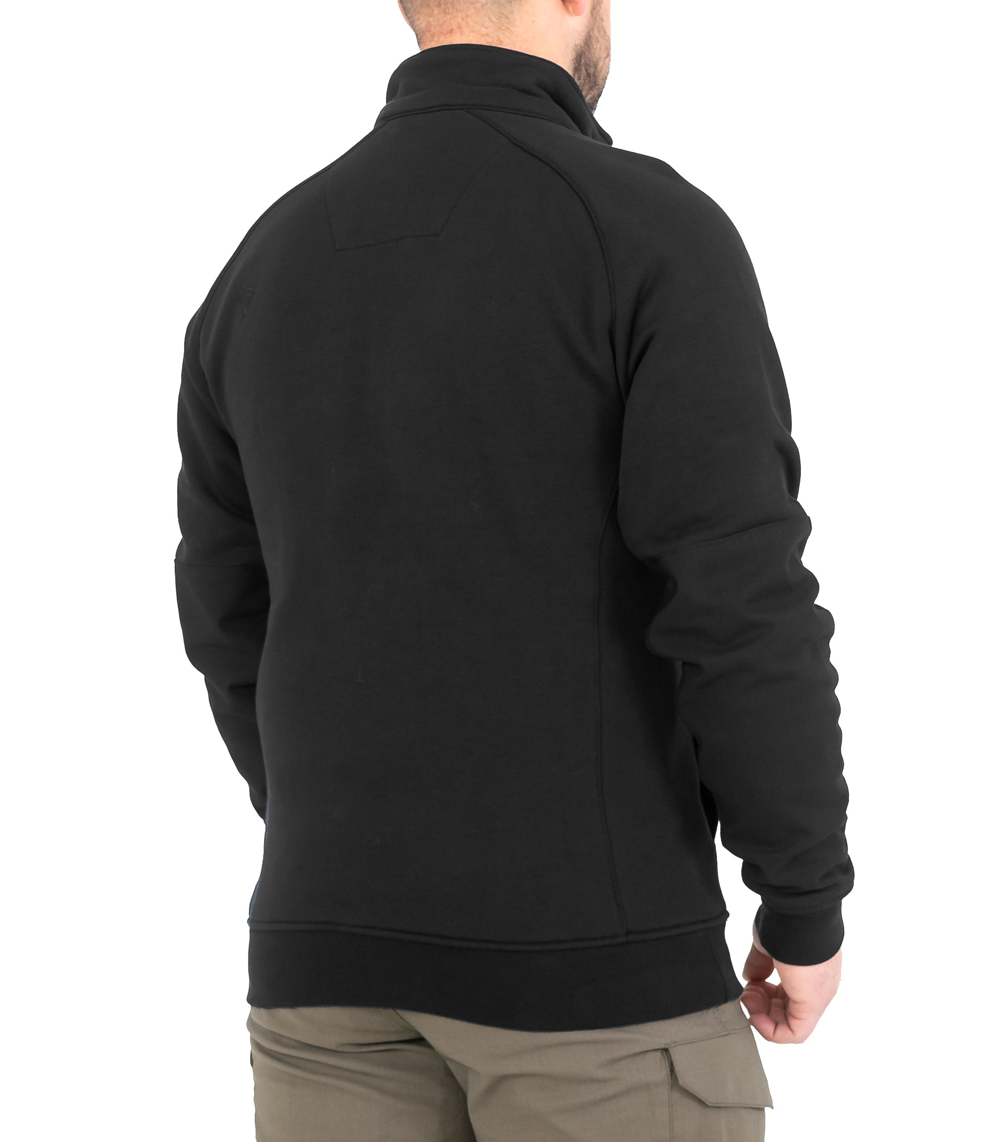 Side of Men’s Cotton Job Shirt Quarter Zip in Black |color_black