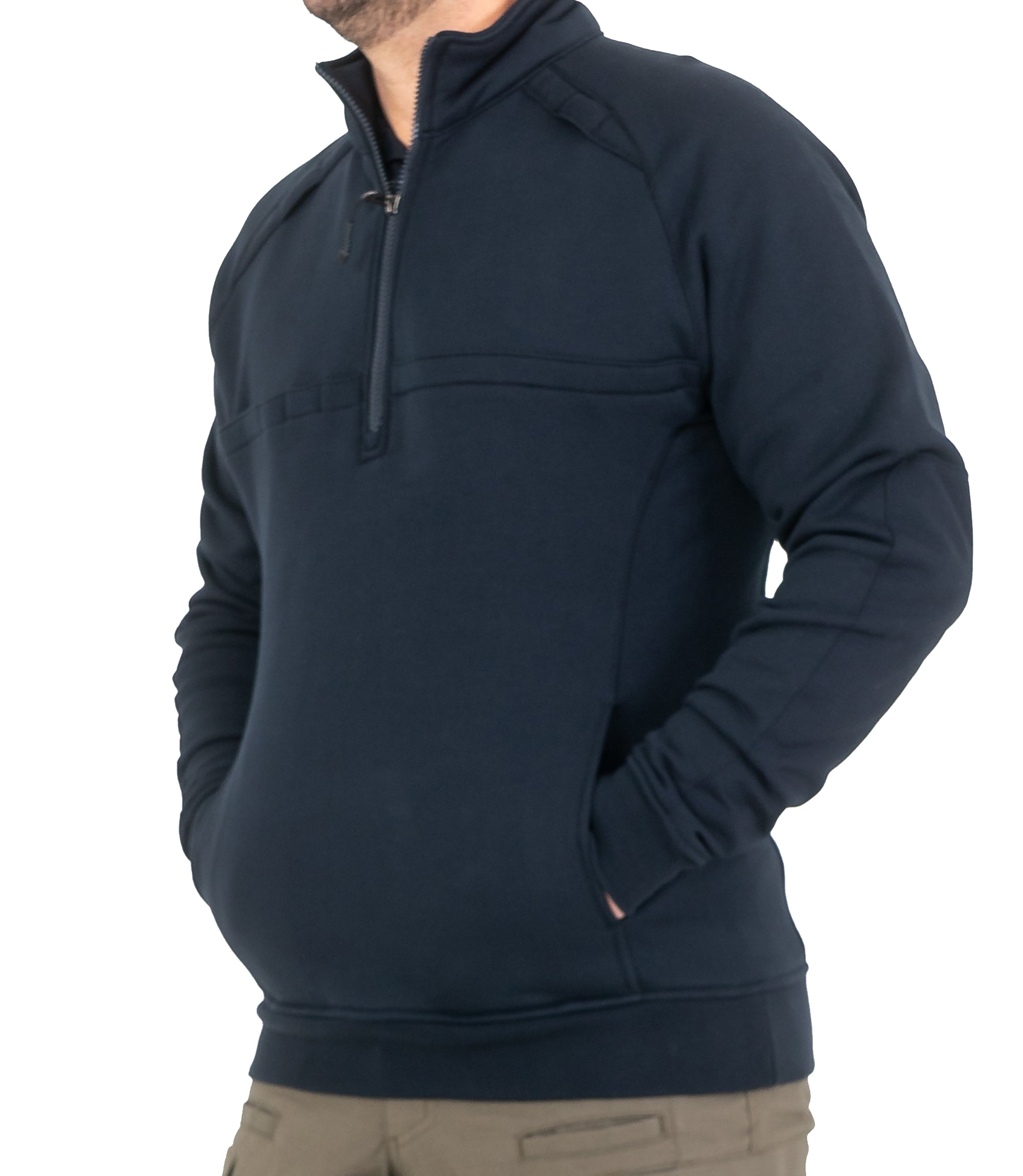 Front Pockets of Men’s Cotton Job Shirt Quarter Zip in Midnight Navy |color_midnight navy