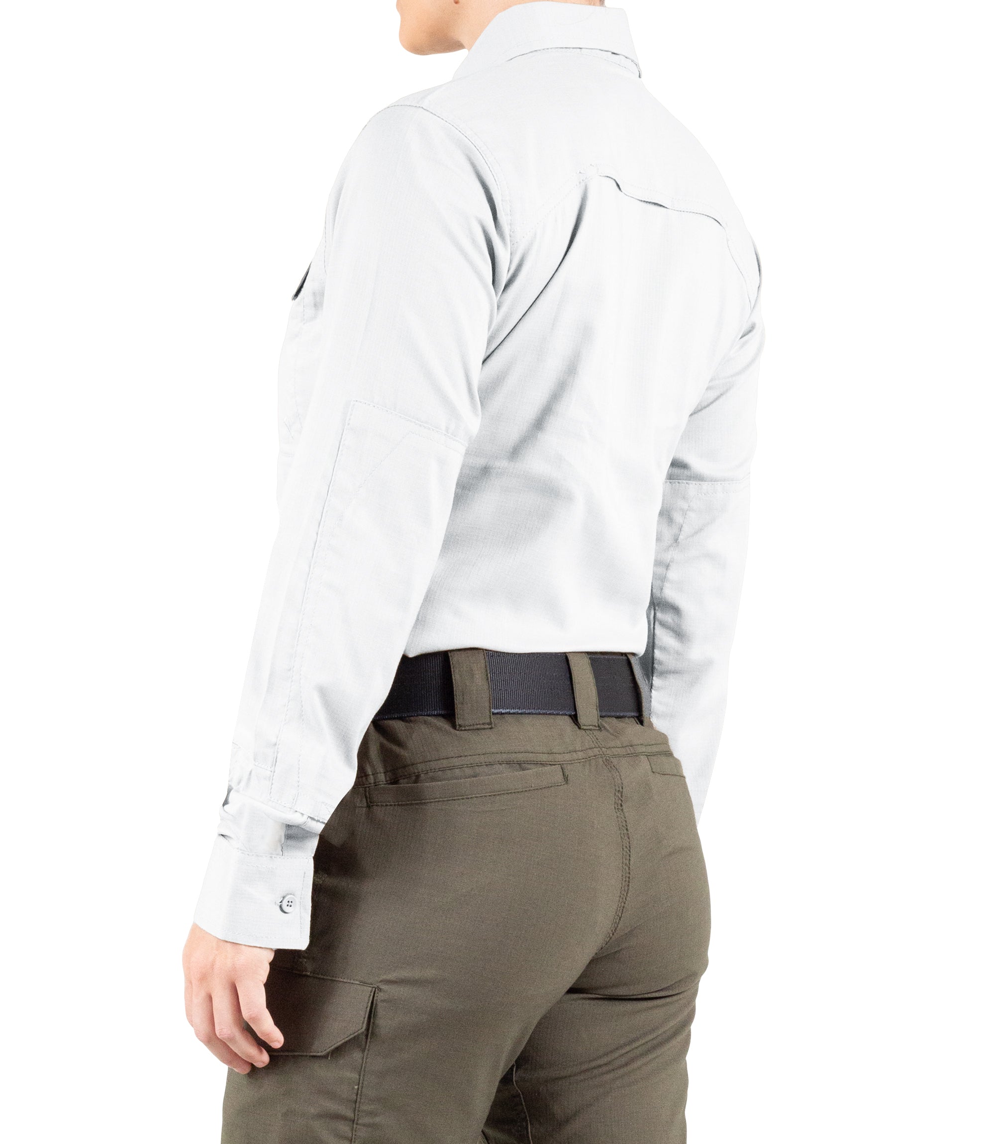 Side of Women's V2 Tactical Long Sleeve Shirt in White |color_white