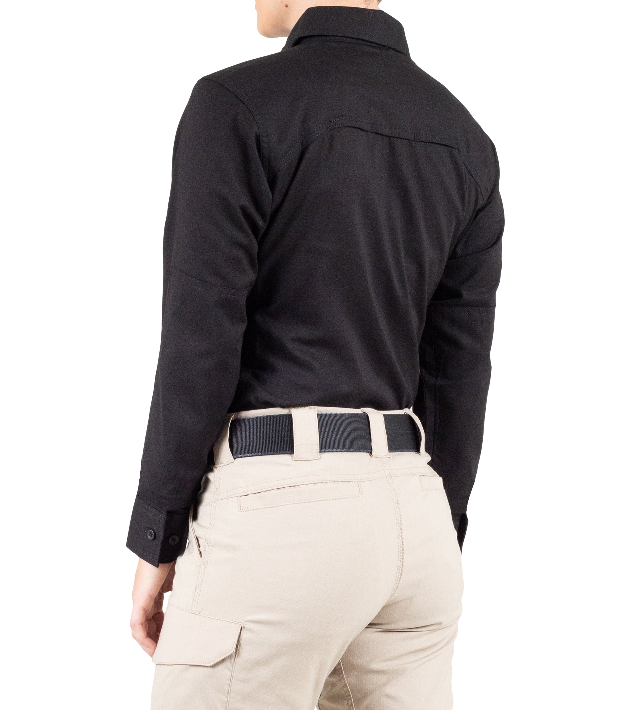 Side of Women's V2 Tactical Long Sleeve Shirt in Black |color_black