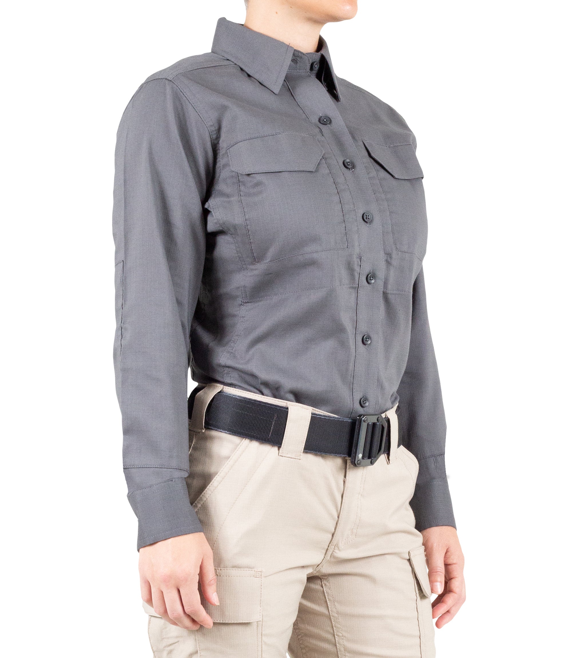 Side of Women's V2 Tactical Long Sleeve Shirt in Wolf Grey |color_wolf grey