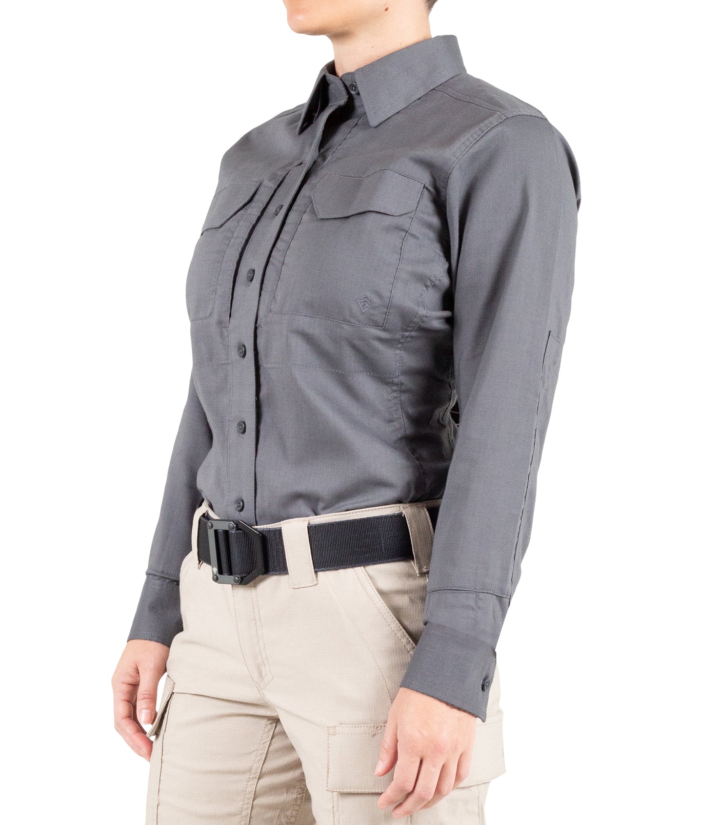 Side of Women's V2 Tactical Long Sleeve Shirt in Wolf Grey