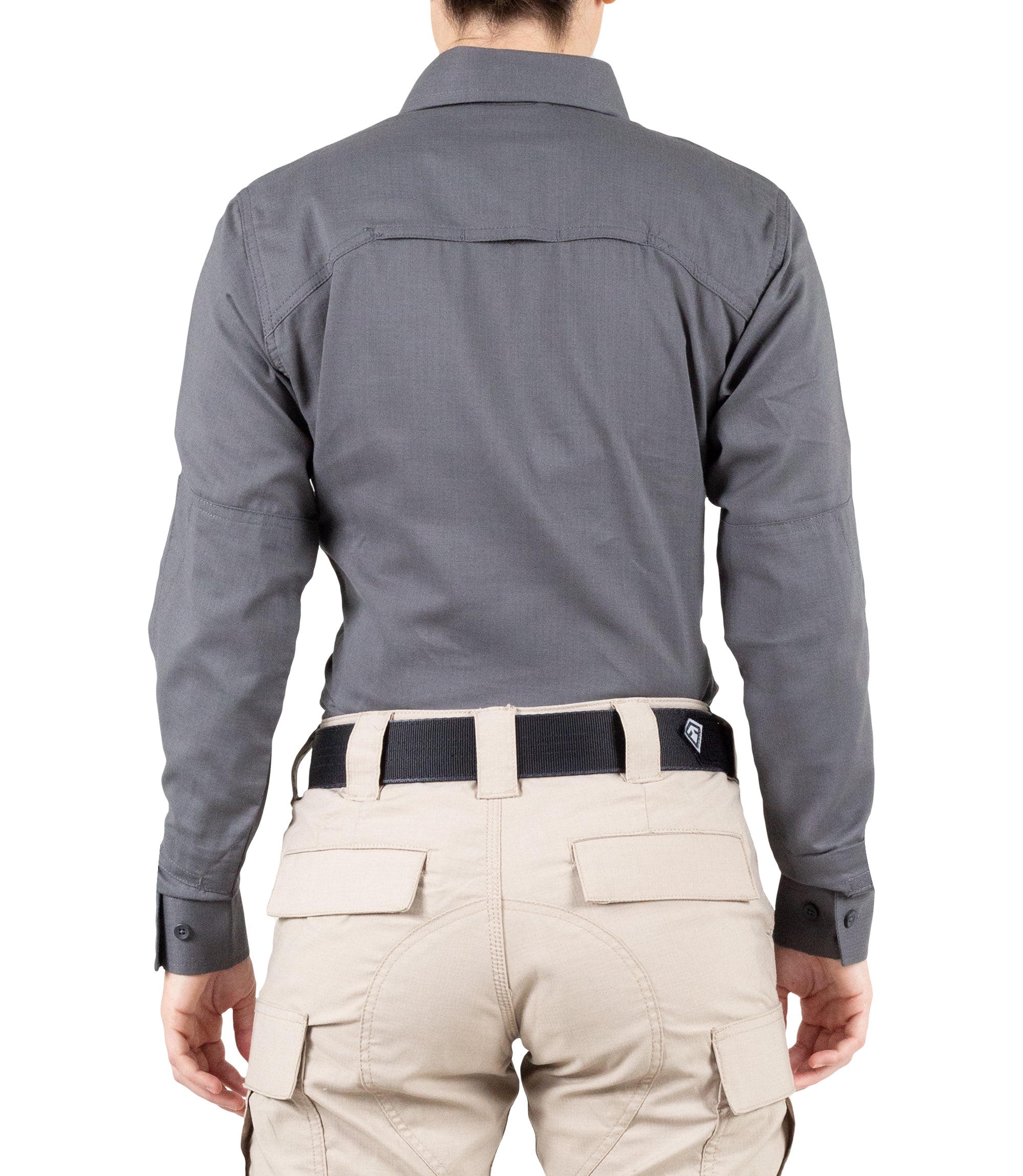 Back of Women's V2 Tactical Long Sleeve Shirt in Wolf Grey |color_wolf grey