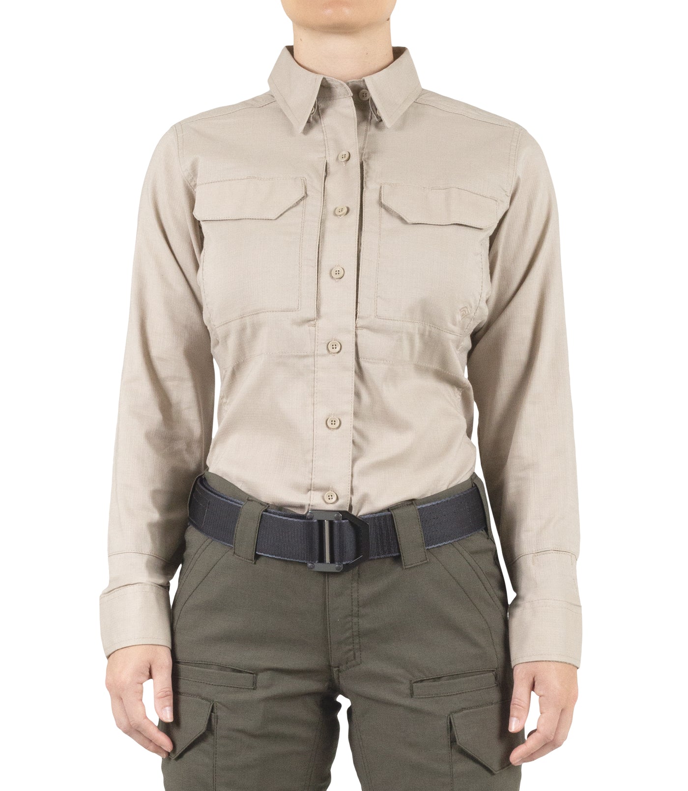 Front of Women's V2 Tactical Long Sleeve Shirt in Khaki