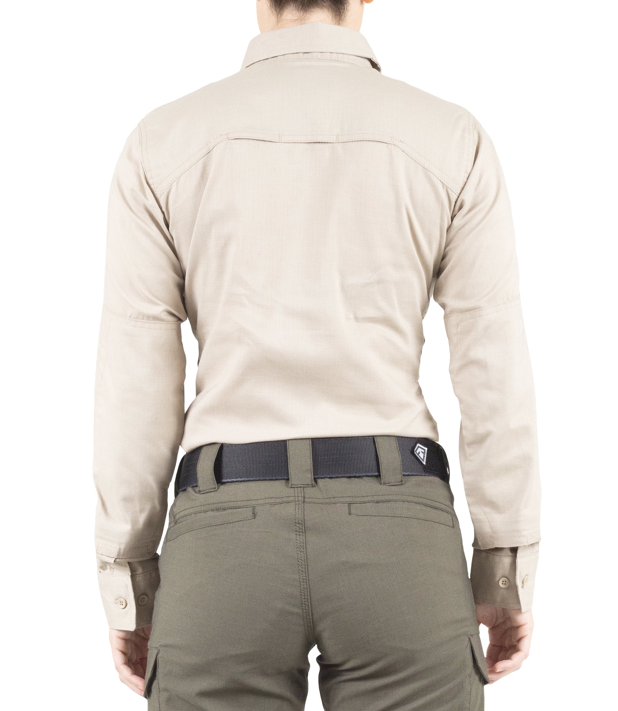 Back of Women's V2 Tactical Long Sleeve Shirt in Khaki |color_khaki