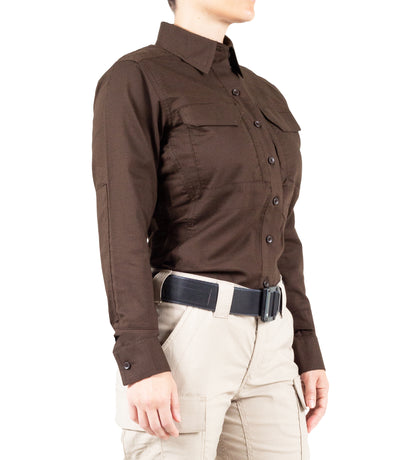 Side of Women's V2 Tactical Long Sleeve Shirt in Brown
