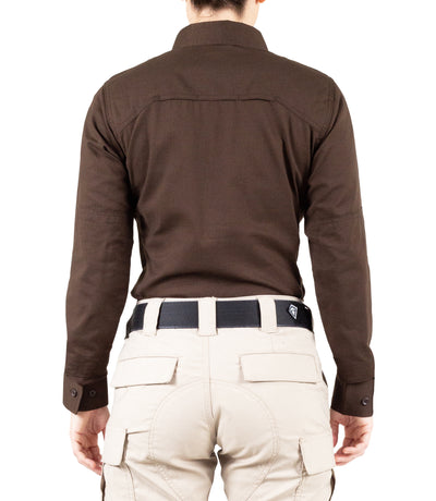 Back of Women's V2 Tactical Long Sleeve Shirt in Brown