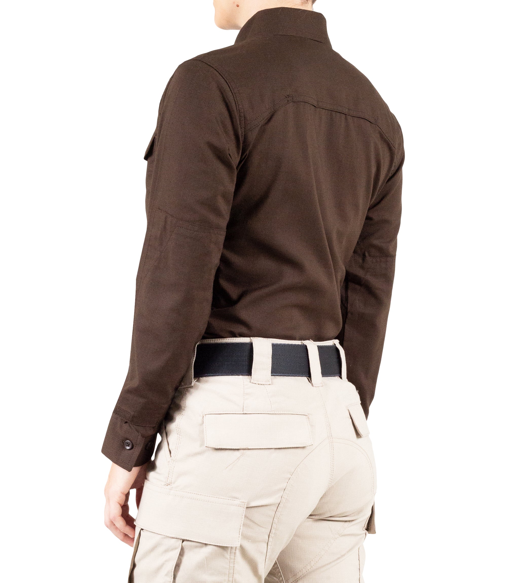 Side of Women's V2 Tactical Long Sleeve Shirt in Kodiak Brown |color_kodiak brown