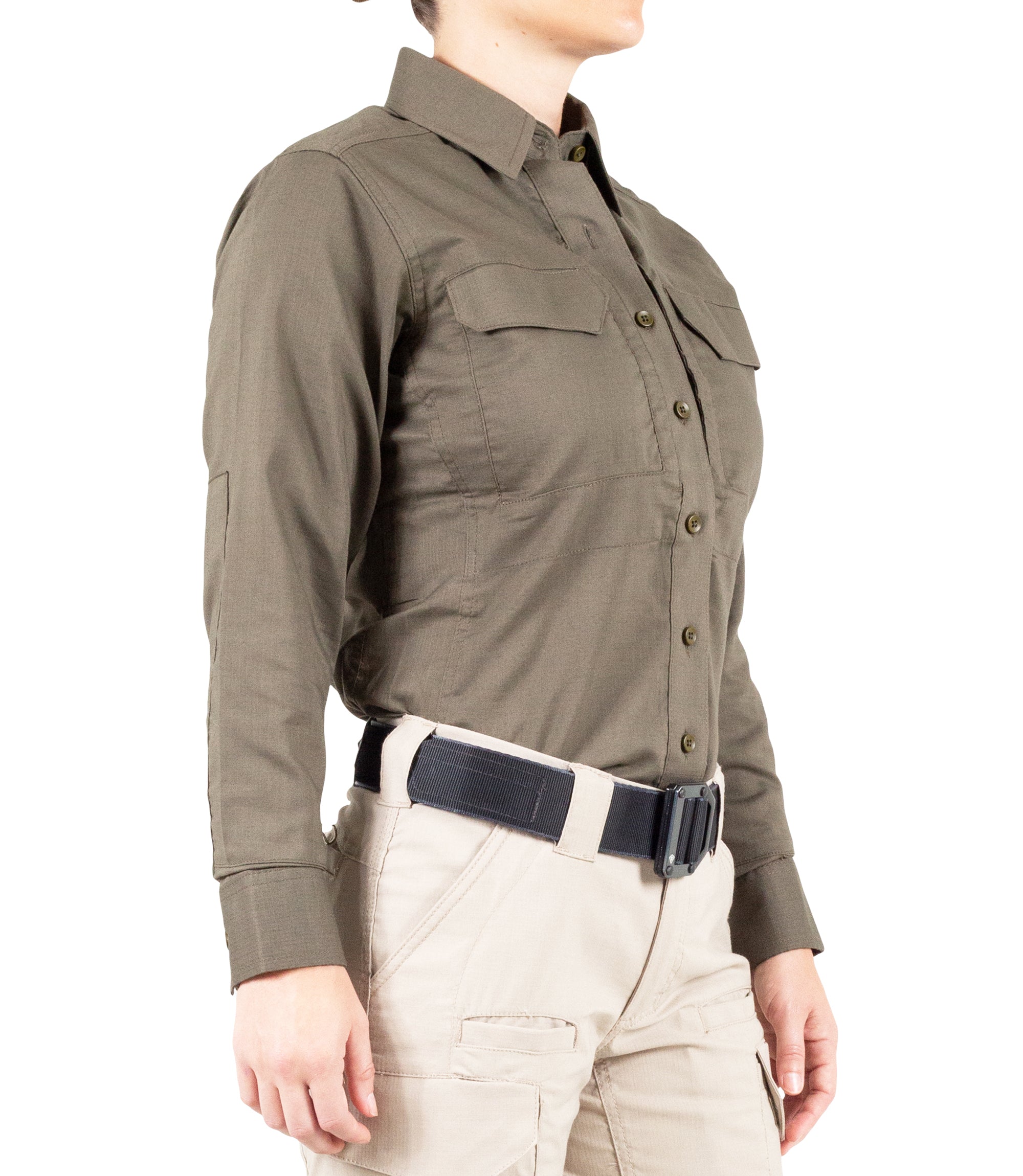 Side of Women's V2 Tactical Long Sleeve Shirt in Ranger Green |color_ranger green