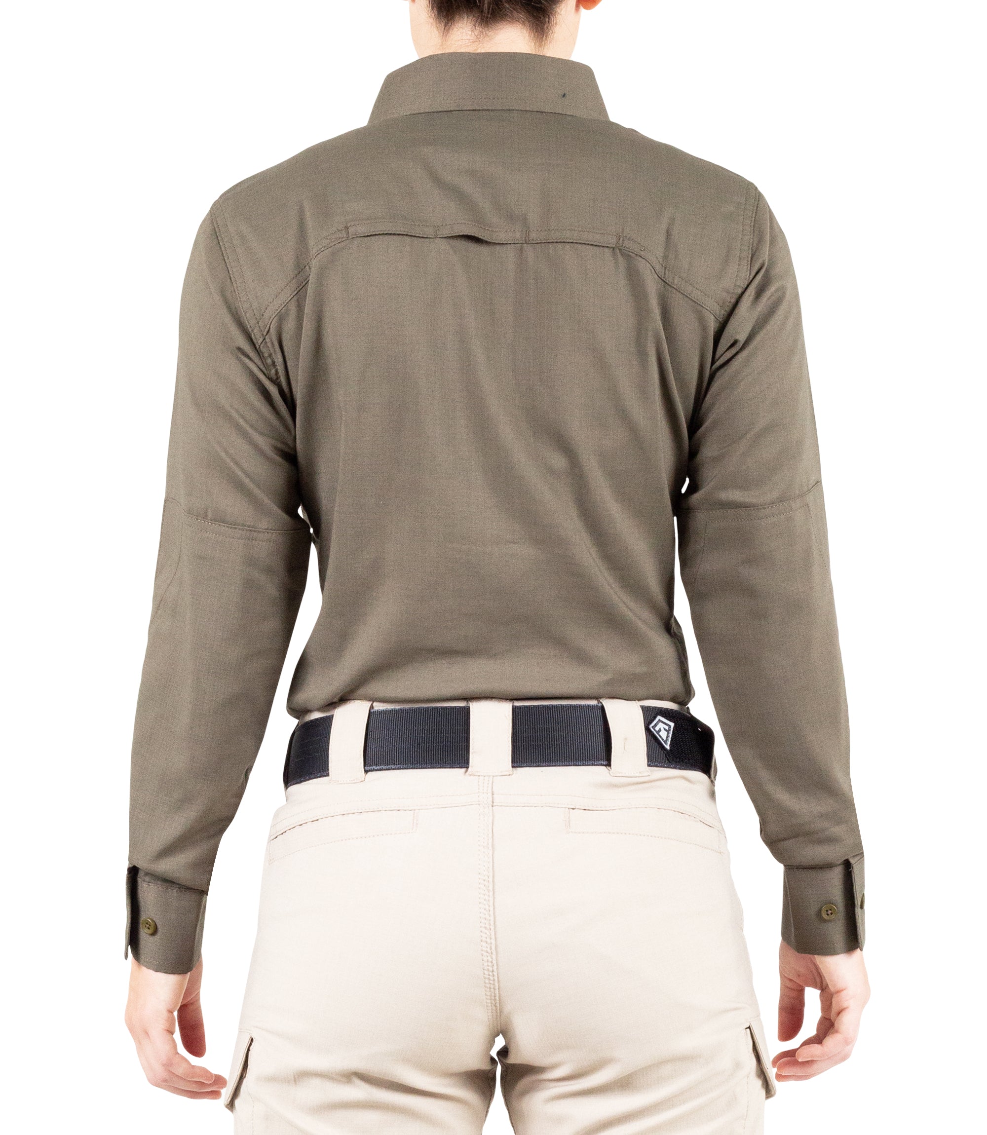Back of Women's V2 Tactical Long Sleeve Shirt in Ranger Green |color_ranger green