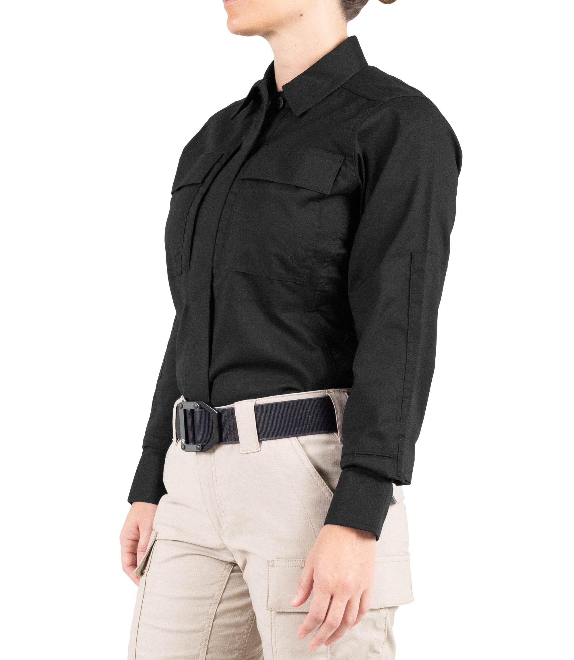 Side of Women's V2 BDU Long Sleeve Shirt in Black |color_black