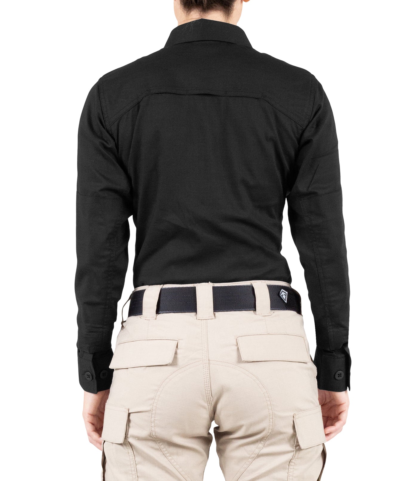 Back of Women's V2 BDU Long Sleeve Shirt in Black
