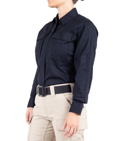 Side of Women's V2 BDU Long Sleeve Shirt in Midnight Navy