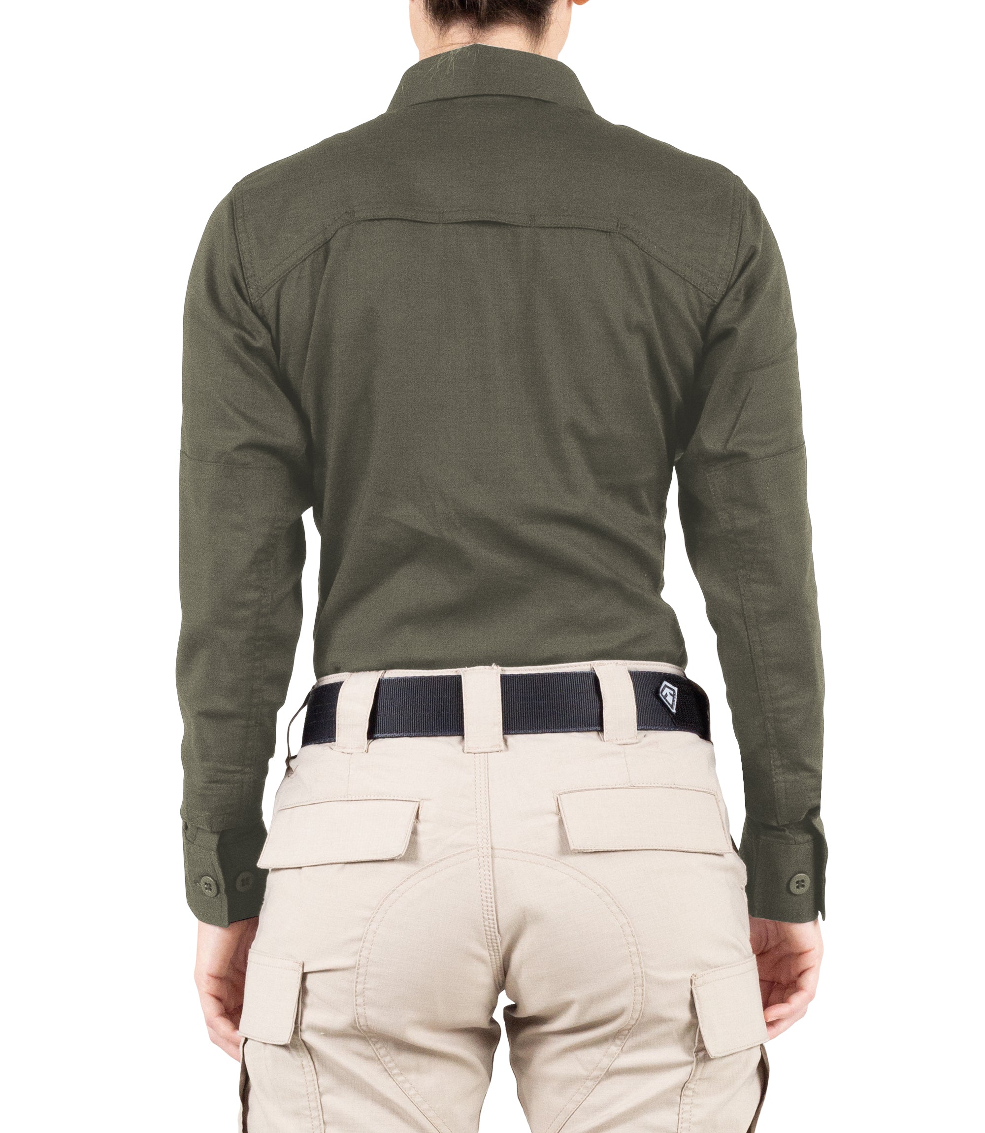 Back of Women's V2 BDU Long Sleeve Shirt in OD Green |color_od green