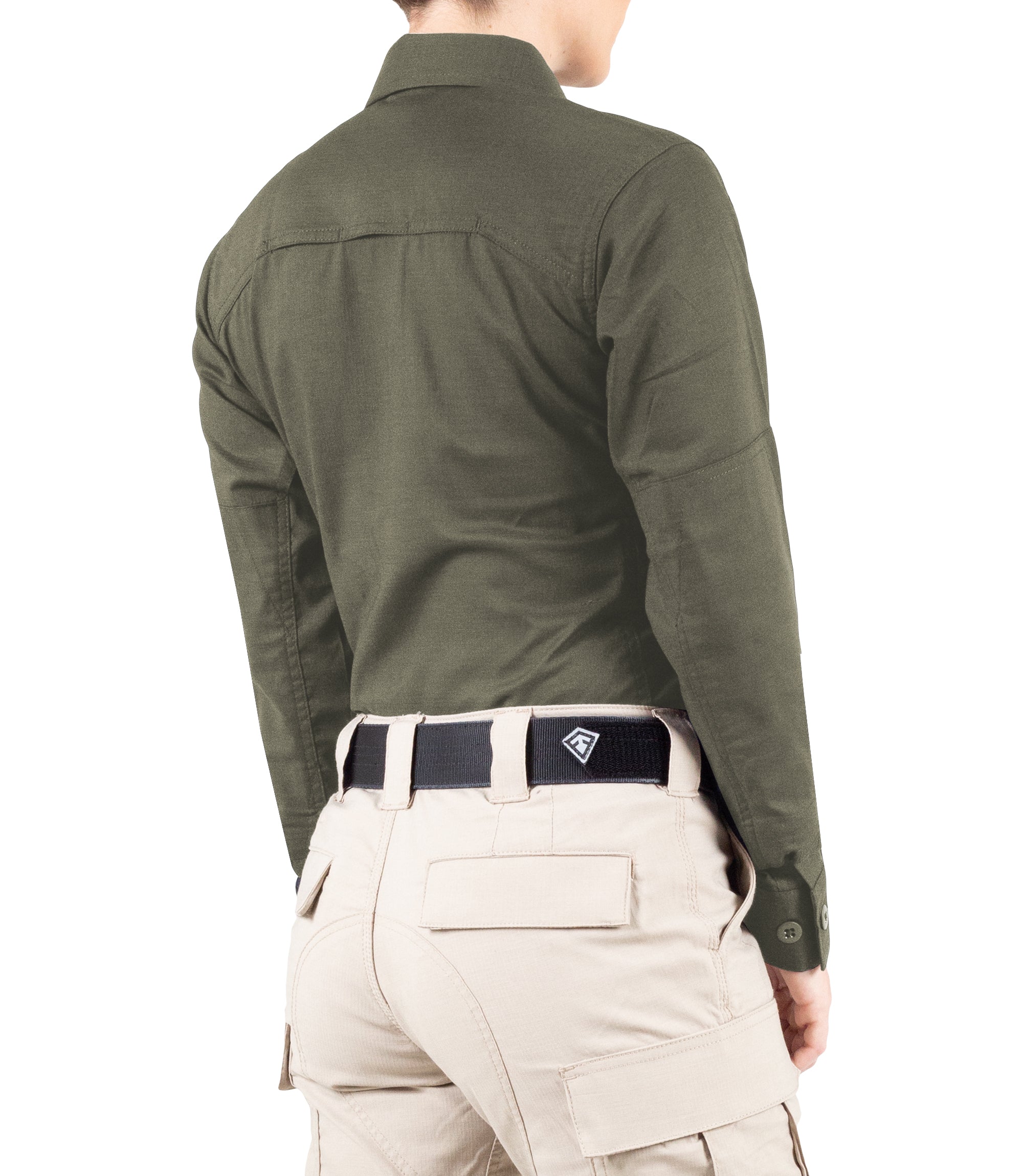 Side of Women's V2 BDU Long Sleeve Shirt in OD Green |color_od green