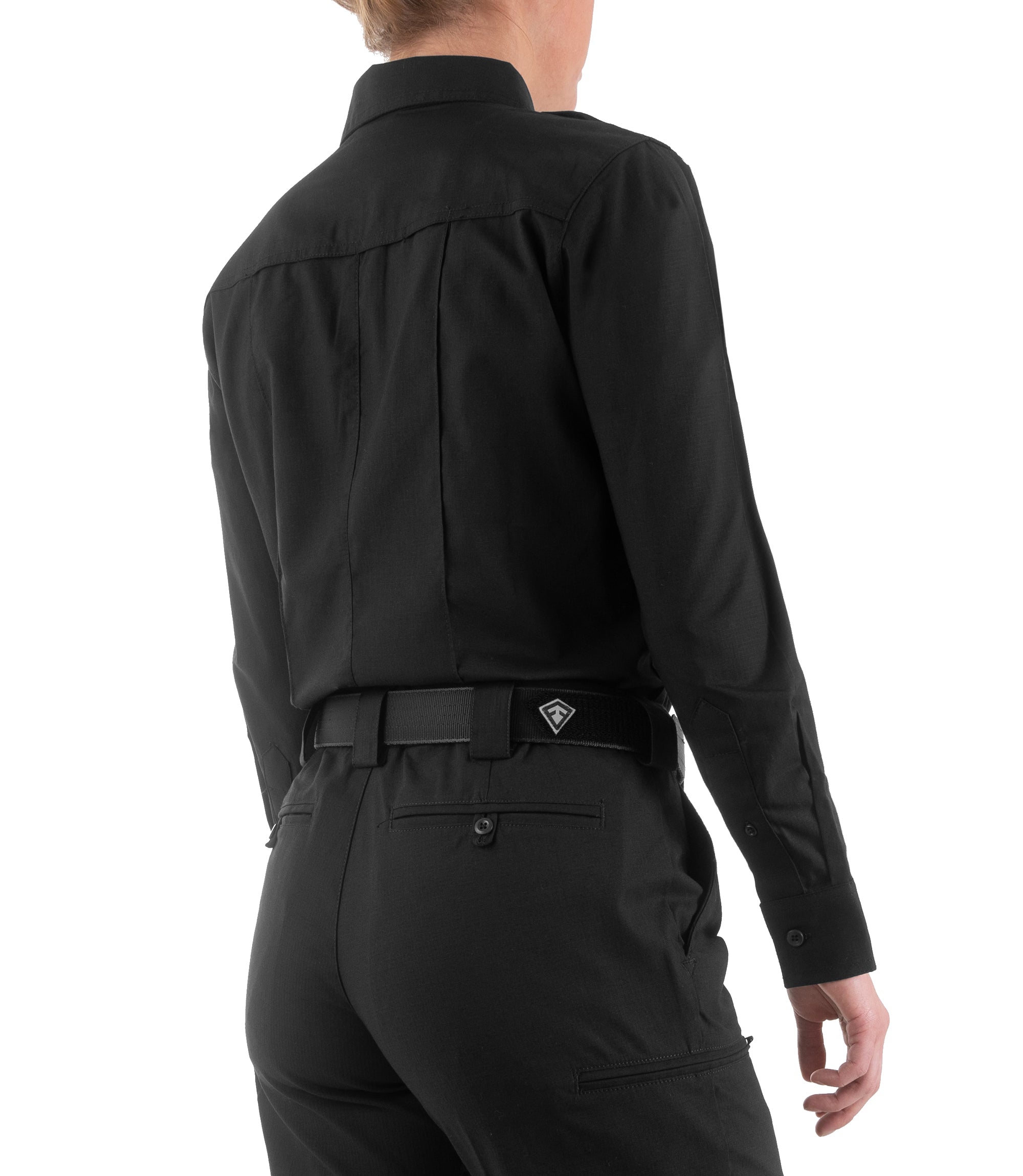 Side of Women's Pro Duty Uniform Shirt in Black |color_black