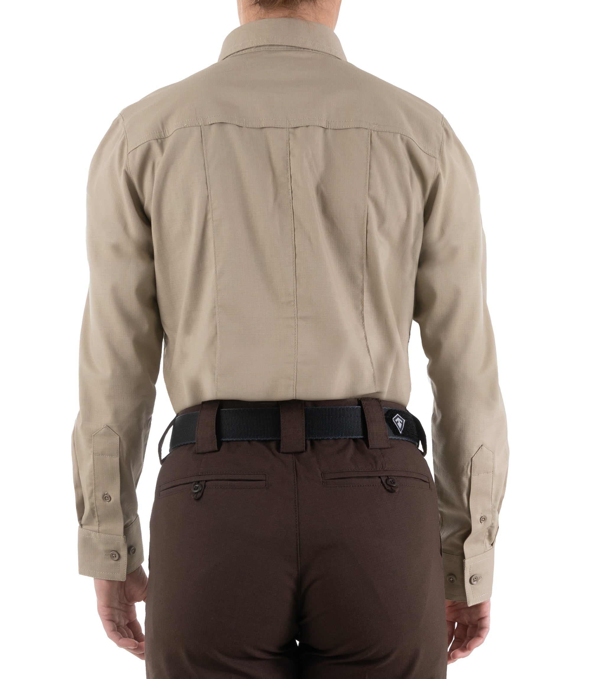 Back of Women's Pro Duty Uniform Shirt in Silver Tan |color_silver tan