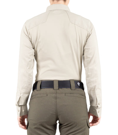 Back of Women's V2 Pro Performance Shirt in Tan