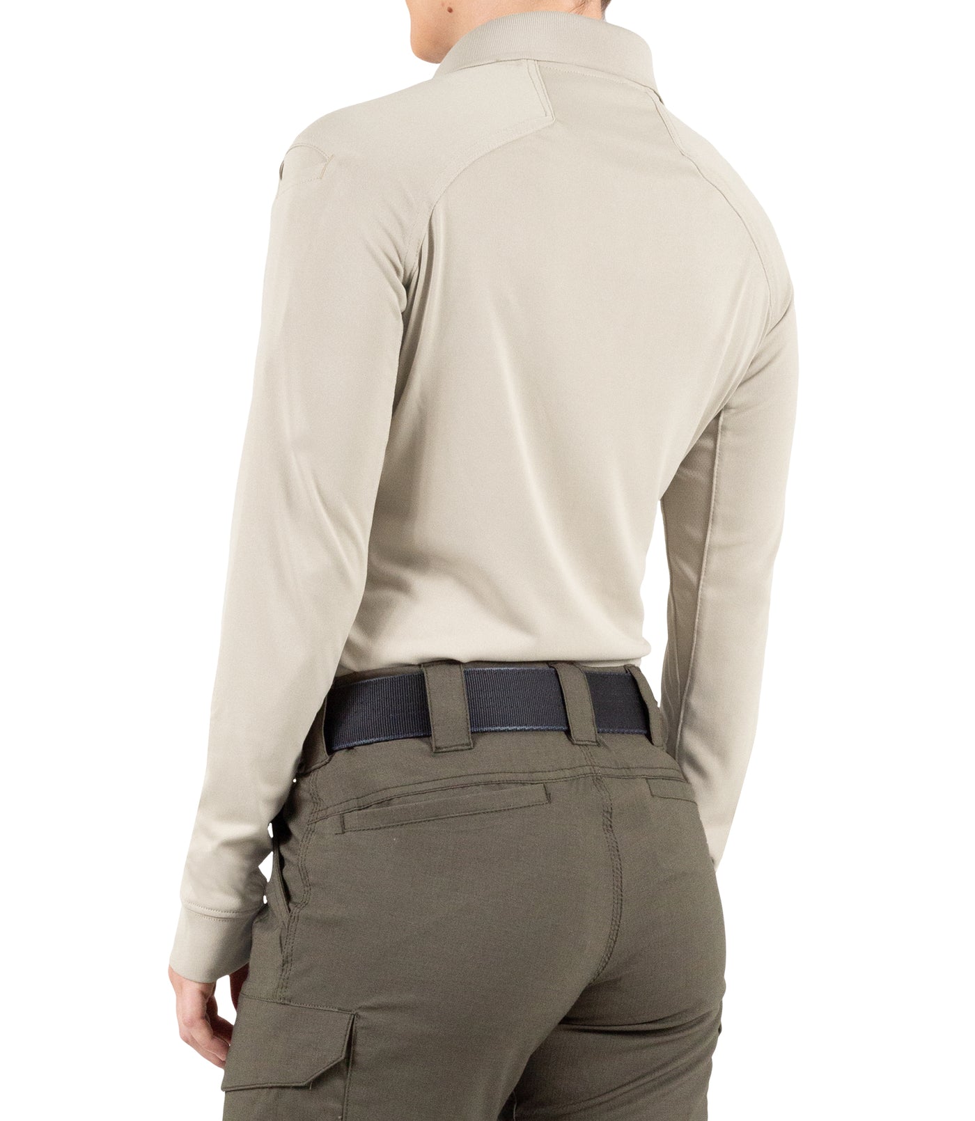 Side of Women's Performance Long Sleeve Polo in Tan