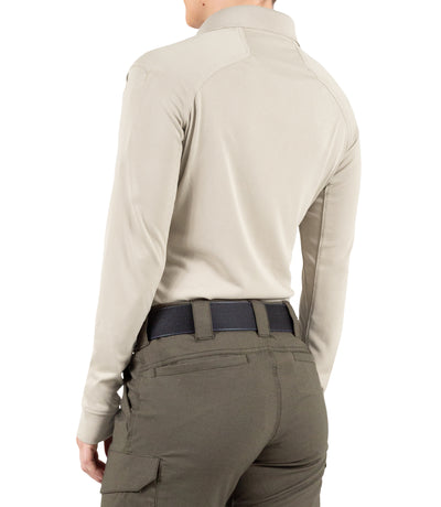 Side of Women's Performance Long Sleeve Polo in Tan