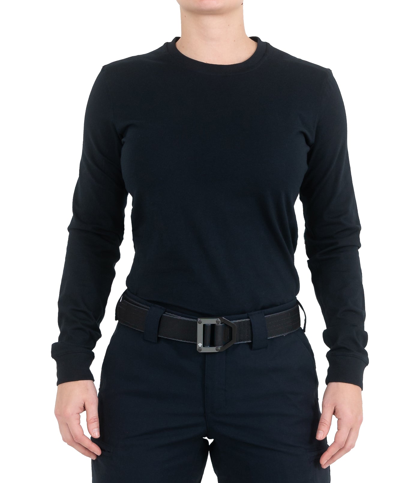 Front of Women's Tactix Series Cotton Long Sleeve T-Shirt in Midnight Navy