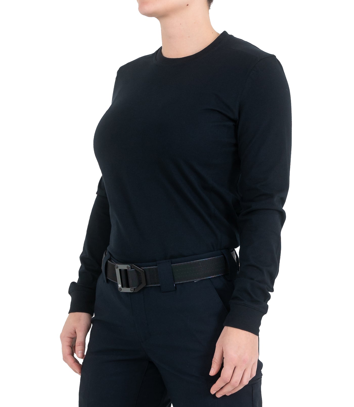 Side of Women's Tactix Series Cotton Long Sleeve T-Shirt in Midnight Navy