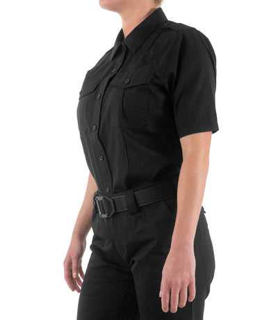 Side of Women's Pro Duty Uniform Short Sleeve Shirt in Black