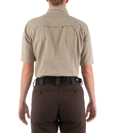 Back of Women's Pro Duty Uniform Short Sleeve Shirt in Silver Tan