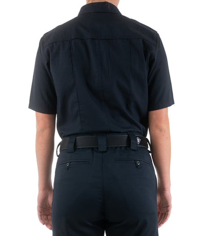 Back of Women's Pro Duty Uniform Short Sleeve Shirt in Midnight Navy