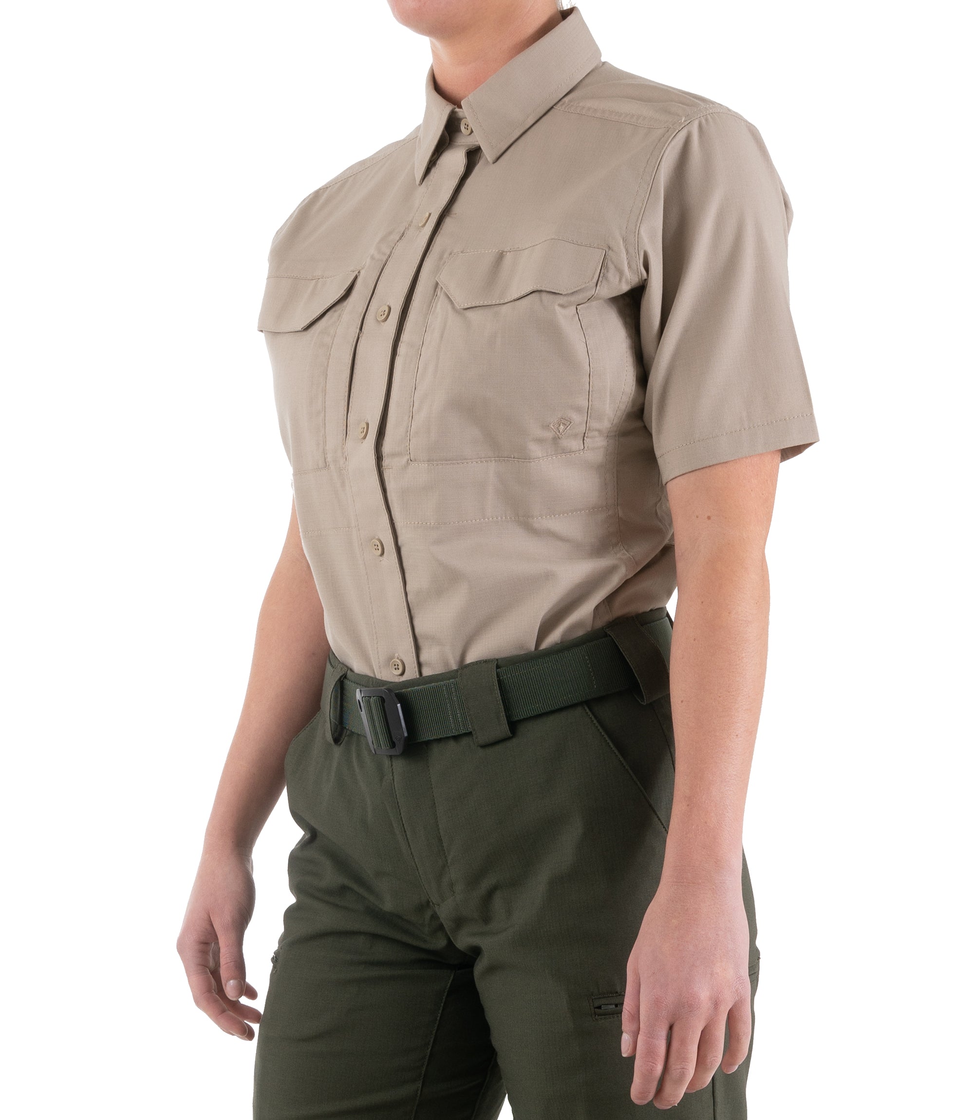 Side of Women's V2 Tactical Short Sleeve Shirt in Khaki |color_khaki