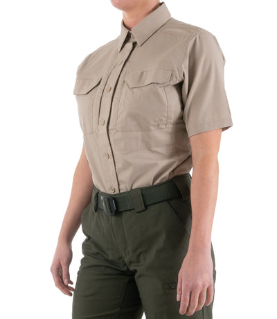 Side of Women's V2 Tactical Short Sleeve Shirt in Khaki